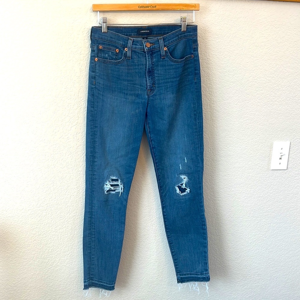 J Crew Denim Jean Pants 9 Inch High Rise Toothpick Distressed Blue size 27 - Picture 2 of 10